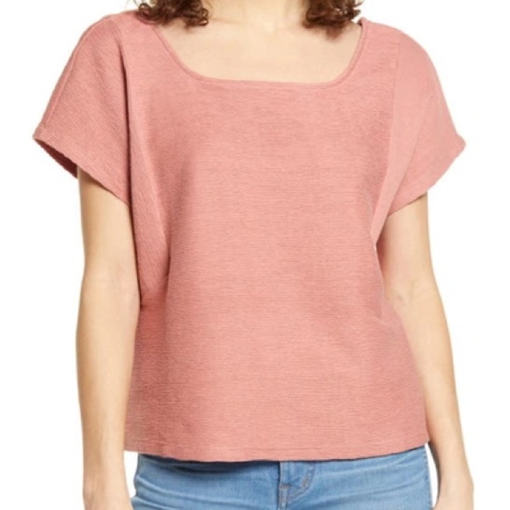 Madewell Ottoman Jacquard Square-Neck Top in Rose Dust Size L